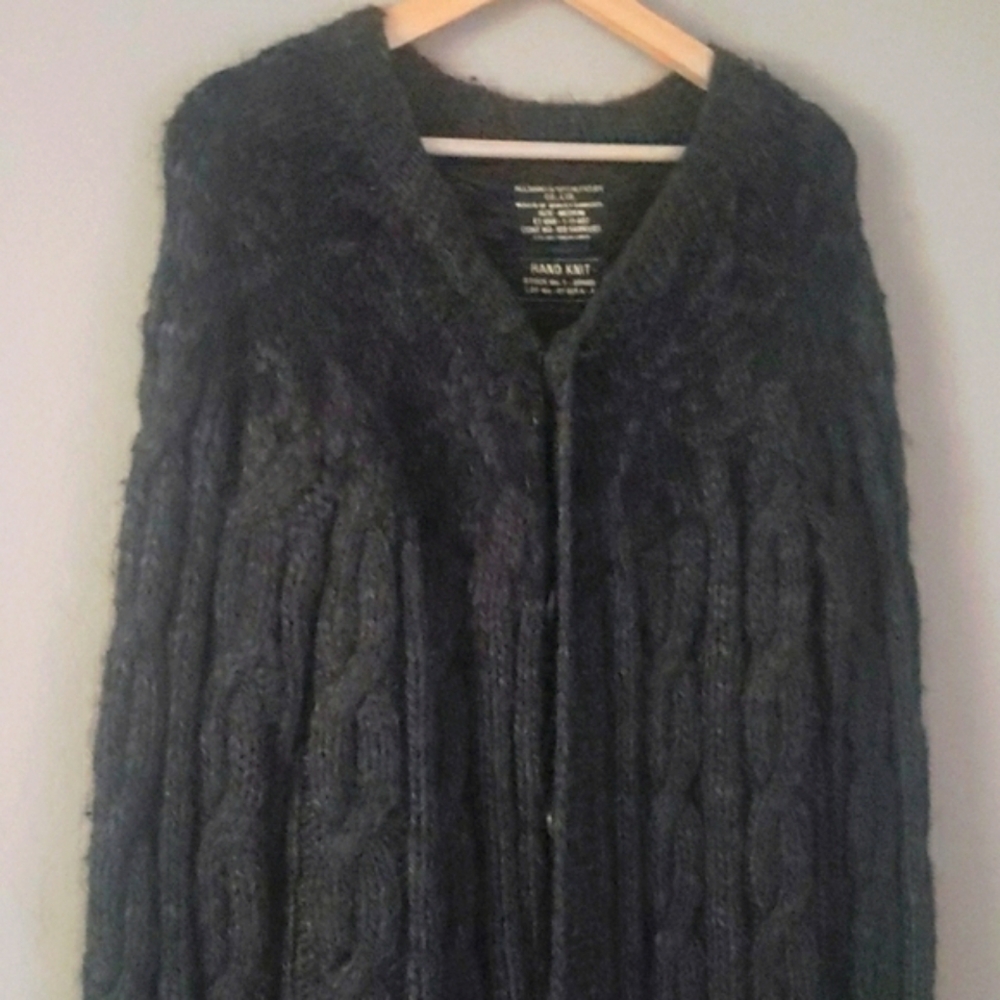 ALLSAINTS Spitalfields Hand Knit Wool Blend Sweater CharcoalGrey Black ButtonDwn - Picture 6 of 17